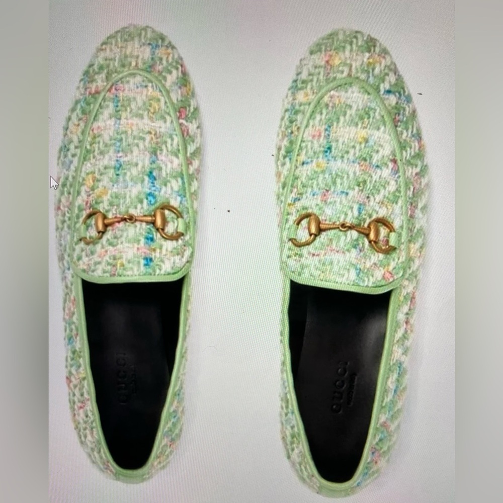 Gucci -Tweed Multicolor Malaga Kid Horsebit Womens Jordaan Loafers -NWT
